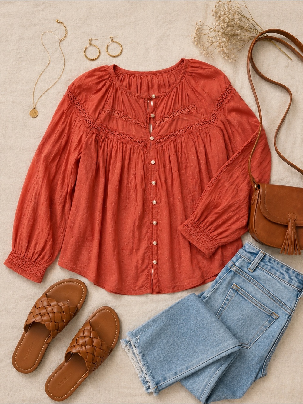 NWT Old Navy Embroidered BoHo Peasant Blouse Apricot Size X-Small